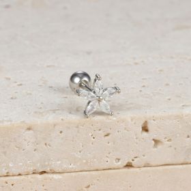 Simple Zircon Six-leaf Flower Pendant Earrings For Women (Option: 60126 Silver White 1PCs)
