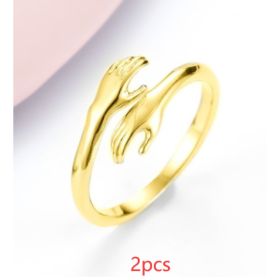 Alloy Simple Hands Hug Ring Opening Adjustable Jewelry (Option: Gold-2pcs)