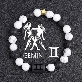 White-barked Pine Volcanic Rock String Beads And Round All-match Bracelet Beads (Option: Gemini)