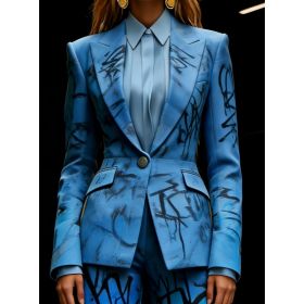 Houndstooth Lapel Slim Fit Suit Jacket For Women, Long Sleeve (Option: Blue-2XL)
