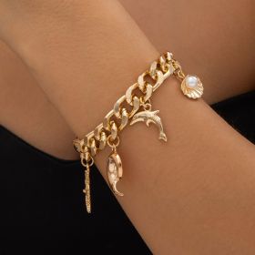 Creative Boho Conch Dolphin Starfish Pendant Choker Necklace Bracelets Women Trendy Vintage Tassel Chain Grunge Jewelry Fashion Jewelry (Option: Bracelet Gold)