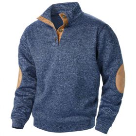 Men's Stand Collar Knitted Joint Stitching Casual Jacquard Cardigan Sweater (Option: Navy Blue-S)