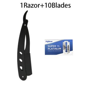 Straight shaver arm, men's folding manual shaver, men's shaver, razor sharp blade barber shop razor (Color: 1Razor and 10Blades)