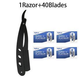 Straight shaver arm, men's folding manual shaver, men's shaver, razor sharp blade barber shop razor (Color: 1Razor and 40Blades)