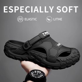 EVA sandals for men in summer, thick soft soled for outdoor wear, beach shoes for casual sports, and perforated shoes (Shoe Size: 44-45, Color: black)