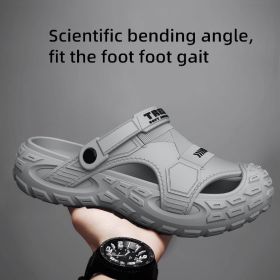 EVA sandals for men in summer, thick soft soled for outdoor wear, beach shoes for casual sports, and perforated shoes (Shoe Size: 46-47, Color: Gray)