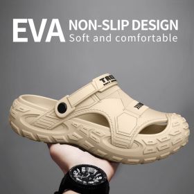 EVA sandals for men in summer, thick soft soled for outdoor wear, beach shoes for casual sports, and perforated shoes (Shoe Size: 42-43, Color: Khaki)