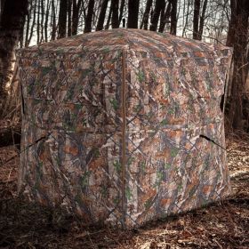 Hunting Blind 360 Degree One-Way See-Through Ground Blind for 2-3 Person (Main Material: Fabric, Main Color: Brown)