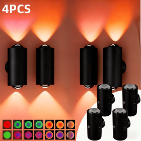 4pcs Rechargeable LED Night Light Wall Lamp Commercial StrobeLight Multi-color Mode Dimmable Indoor Light Magnetic StepLight for Entryway Bedside (Color: Black 4 PCS)