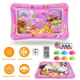 Cat Water Mat Interactive Sensory Play Mat With Floating Fish Toys LED Color Changing Light Thickened PVC For Indoor Cats Kittens Pet Enrichment (Option: pink)