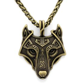Asgard Crafted Norse Grey Wolf Head Pendant Chain (Option: Gold Black Eye-Chain)
