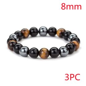 Tiger Eye Stone Bracelet Natural Stone Bracelet (Option: Black 3pcs-8mm)