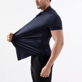 Four-side High Elastic Shirt Men's Short Sleeve Non-ironing Anti-wrinkle (Option: Navy Blue-XS)