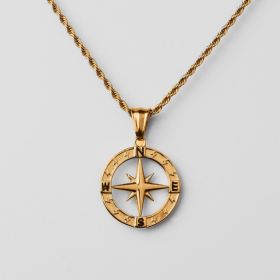 Stainless Steel Compass Circular Necklace (Option: Gold hollow)