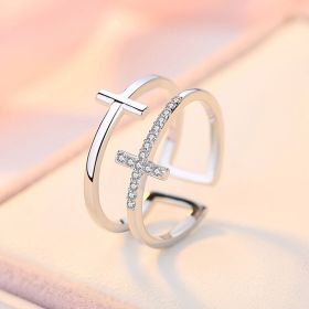 Double Cross Miniature Copper Inlaid Zircon Ring (Option: Platinum-1PC)