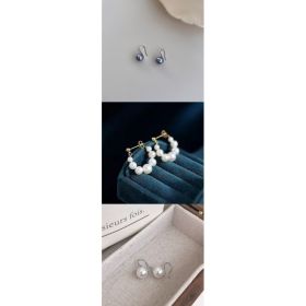 Sterling Silver Needle Japanese And Korean Pearl Earrings Non-piercing Ear Clip (Option: Suit)