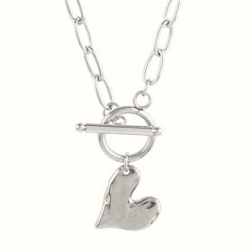 Love OT Buckle Pendant Necklace Collarbone Chain For Women (Option: silver)
