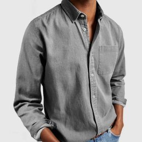 Men's Shirt New Long Sleeve Lapel (Option: Gray-L)