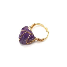 Personality Hand Wrapped Rough Stone Agate Ring (Option: Amethyst-adjustable)