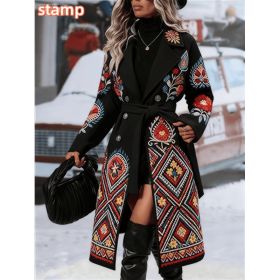 Women's Fashionable And Comfortable Printed Casual Long Coat (Option: Black2-2XL)