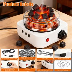 1Pc Electric Charcoal Burner 500W Hookah Charcoal Burner Compact Coal Burner For Hooka Cubes Shisha With Grill And Tongs 5 Temperature Gears Thermosta (Option: white)