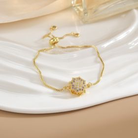 Simple Rotatable Flower Color-preserving Pure Copper Gold-plated Bracelet (Option: Rotating Bracelet 35)