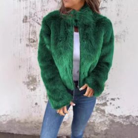 Fashion Stand Collar Plush Jacket Winter Casual Turtleneck Zipper Coat Fleece Tops Women's Clothing (Option: Green-4XL)
