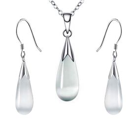 Emma Manor 14k White Gold Plated Water Drop Moonstone Women Jewelry Set --Pendant Necklace And Earrings (Option: white)