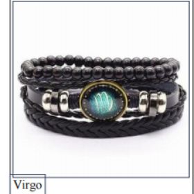 Vintage Braided Leather Cord Set Bracelet, Cowhide Hand Cord, Men's Leather Bracelet (Option: Virgo)