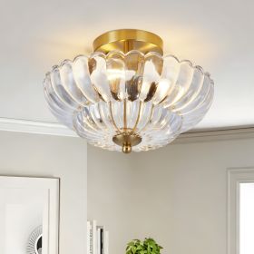 11.8 inch Semi Flush Mount Ceiling Light, 3-Light Close to Ceiling Light Fixtures with Flower Glass, Vintage Ceiling Lights for Hallway Living Room Ki (Option: Gold+Clear)