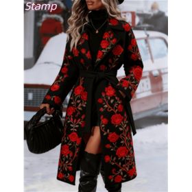 Women's Fashionable And Comfortable Printed Casual Long Coat (Option: Black4-M)