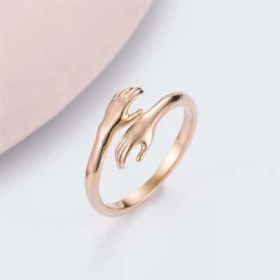 Alloy Simple Hands Hug Ring Opening Adjustable Jewelry (Option: Rose Red-1PC)