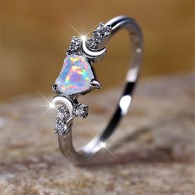 New Love Moon Three Claw Ring On Both Sides Simple (Option: Platinum White Opal-No6)