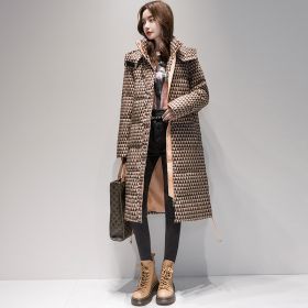 Plaid Down Cotton-padded Coat For Women Houndstooth (Option: Coffee Color Lattice-S)