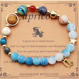 Twelve Constellations Bracelets Natural Stone Beaded Eight Planets (Option: Capricorne Agate Flowers)