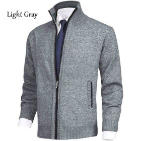 Men's Solid Color Stand Collar Cardigan Sweaters Coat (Option: Light Gray-L)