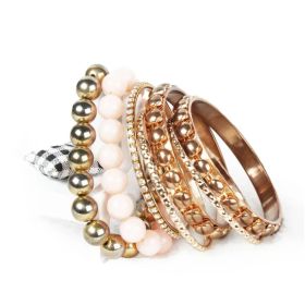 7-Piece Retro Burnished Gold Inlaid Rhinestones Bangle Bracelet Set (Option: 1set)
