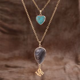 Moonstone Pendant Double Chain Necklace Valentine's Day (Option: Water Drop Persian Agate)