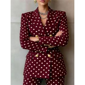 Women's Double-breasted Elegant Suit Jacket (Option: Claret-S)