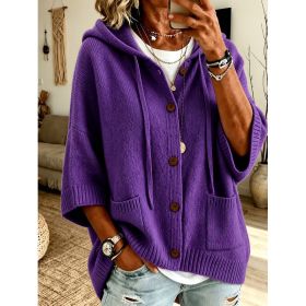 Womens Knitted Hooded Coat With Buttons (Option: Purple-S)