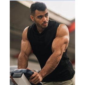 Solid Color Hooded Sleeveless Sports Fitness Europe And The United States Men Loose Vest Top (Option: Black-2XL)
