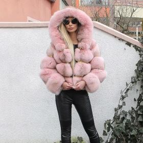 Women's Minimalist Hooded Patchwork Fur Grass Jacket (Option: Lotus root pink-L)