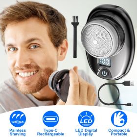 Gold-Blue-Black Color Options 1Pc Portable Electric Shaver With LED Digital Display Type-C Rechargeable Electric Razor For Men Electric Beard Tri (Option: Black)