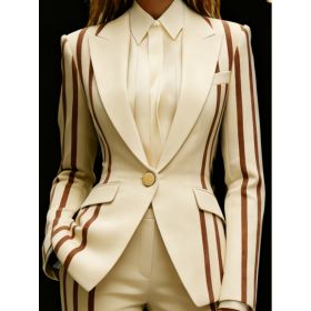 Houndstooth Lapel Slim Fit Suit Jacket For Women, Long Sleeve (Option: Off white-4XL)