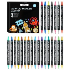 48 Colors Or 24 Colors Options Dual Tip Acrylic Paint Markers Set, Quick-Dry Waterproof Art Markers For Rock Painting, Wood, Glass, Fabric, Ceramic, C (Option: 24 Colors)