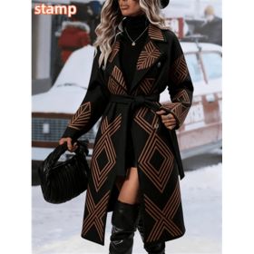 Women's Fashionable And Comfortable Printed Casual Long Coat (Option: Black8-M)