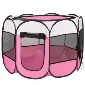 Portable Foldable Pet Playpen Exercise Pen Kennel Removable Zipper Top And Bottom Water Resistant Indoor Outdoor Use For Dogs Cats Other Pets (Option: pink)