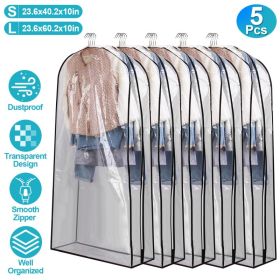 5 Pack 60In OR 40In Options Garment Bag For Hanging Clothes Organization Dustproof Waterproof Hanging Clothes Storage Bag Clear Transparent Suits Cove (Option: L)