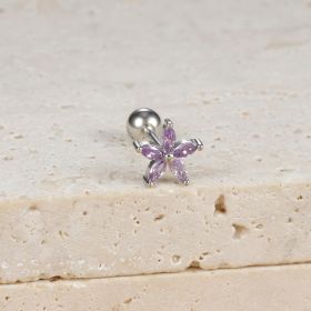 Simple Zircon Six-leaf Flower Pendant Earrings For Women (Option: 60126 Silver Purple 1PCs)