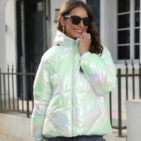 Fashionable Shiny Cotton Hooded Jacket (Option: Blue-XXL)